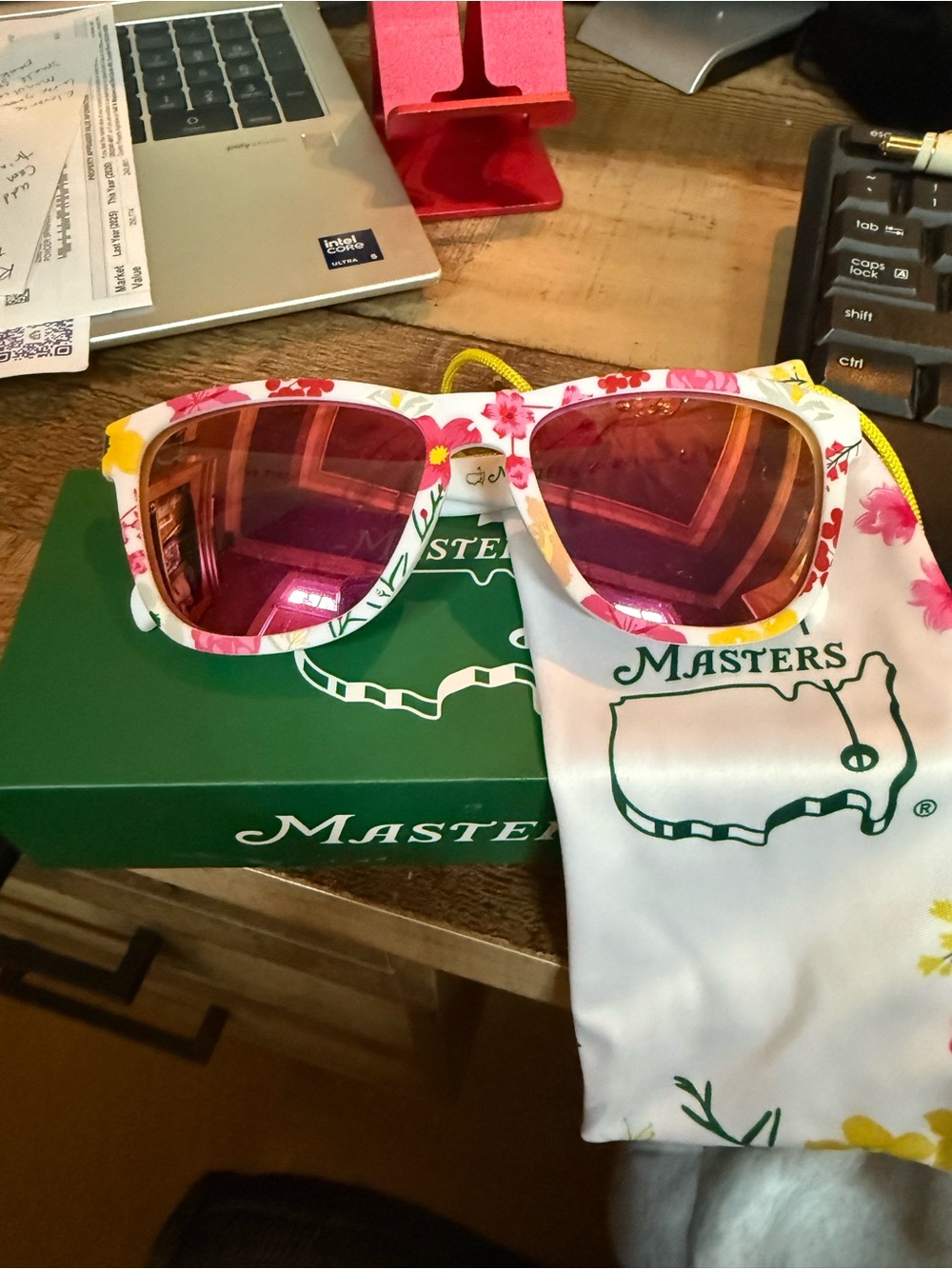 2026 Masters White Sunglasses with Pink Lenses and Floral Accents